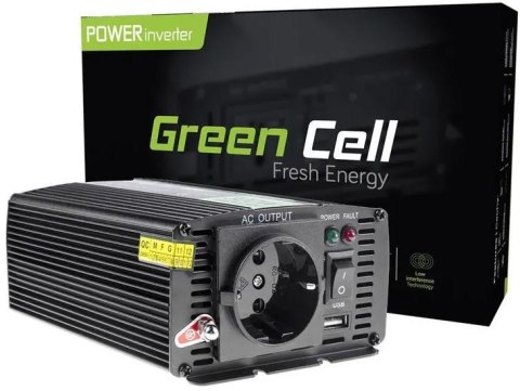 PRZETWORNICA NAPIĘCIA INWERTER Green Cell 12V / 230V 300W/600W MODYFIKOWANA SINUSOIDA INV01DE