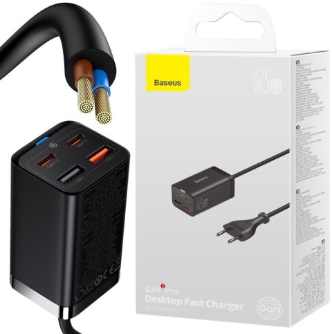 ŁADOWARKA SIECIOWA Baseus GaN 3 Pro Desktop Charger CCGP040101 65W 2x USB-A 2x USB-C PD 3.0 QC 4.0