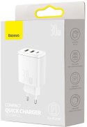 ŁADOWARKA SIECIOWA Baseus Compact Quick Charger CCXJ-E02 30W 2x USB-A 1x USB-C PD 3.0 QC 3.0 BIAŁA